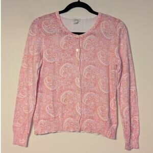L.L. Bean Women XS Paisley 100% Supima Cotton Cardigan Preppy Clueless Retro Y2K